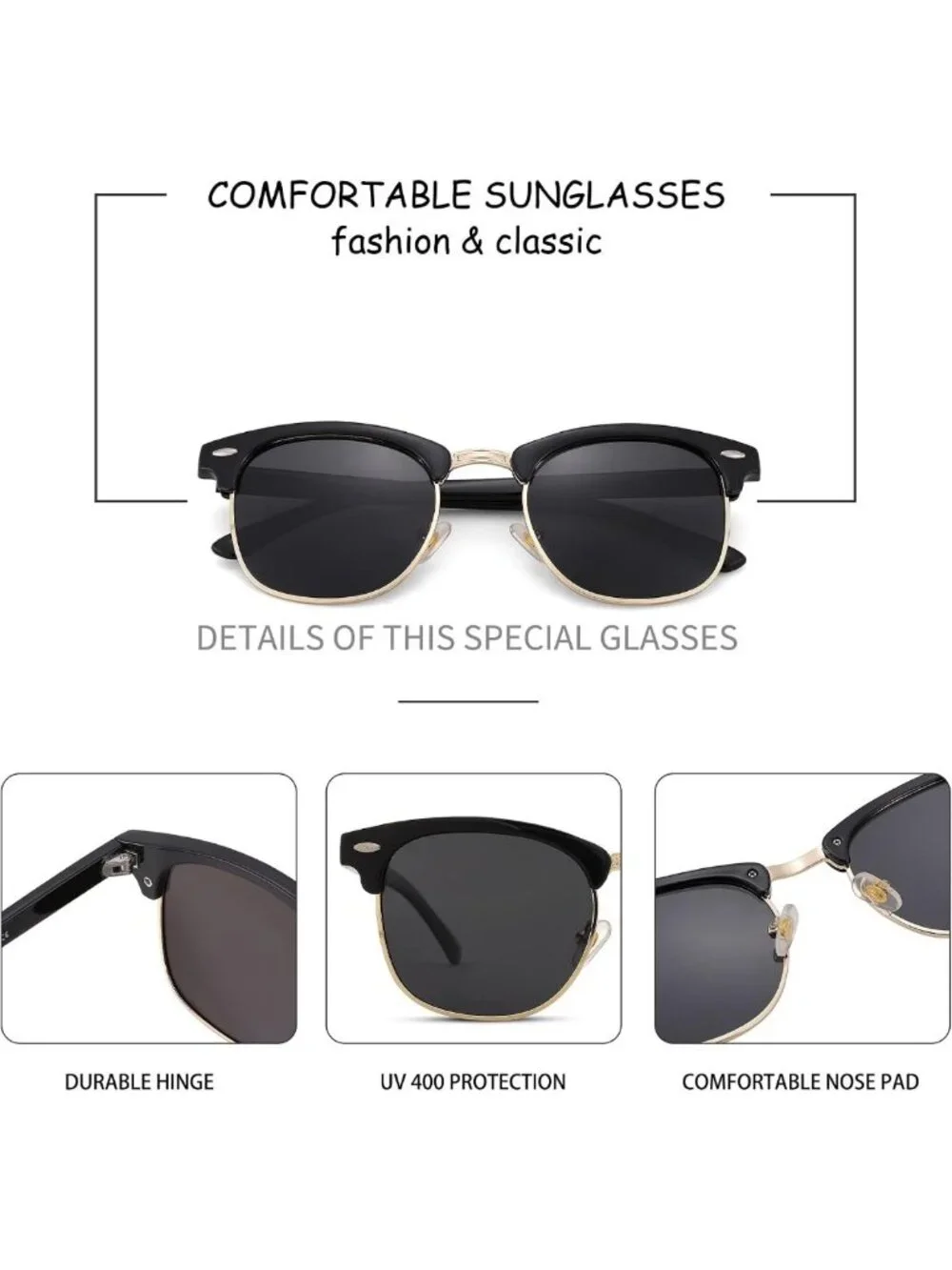 Stylish Semi-Rimless Polarized Sunglasses UV 400 Protection for Men & Women